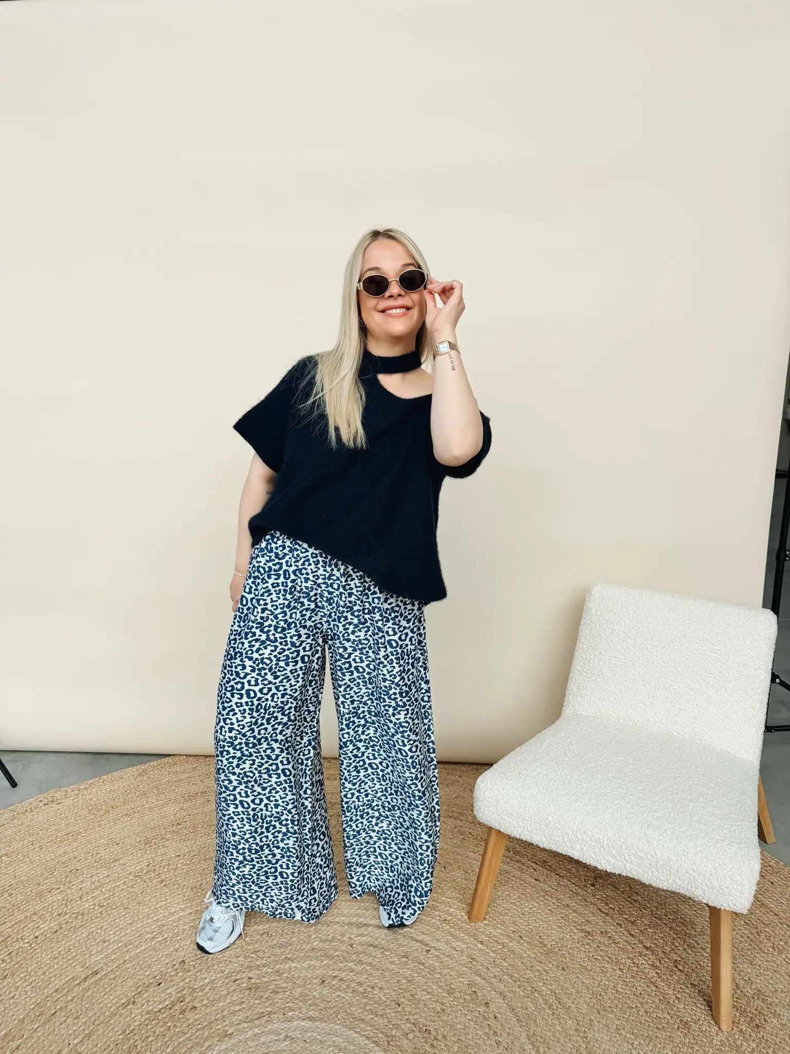 Liora Leopard Pantalon Marineblauw