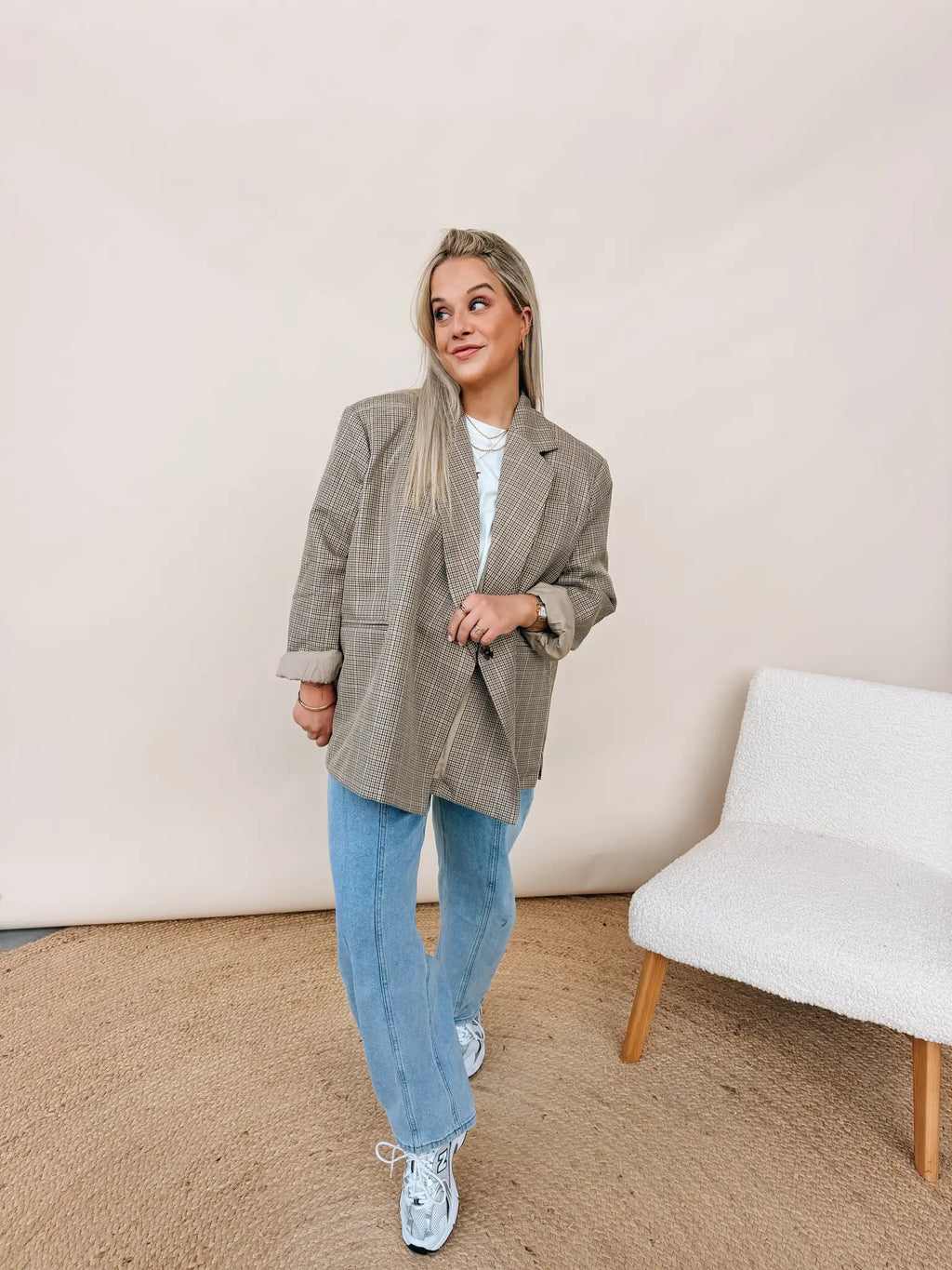 Oversized Blazer Bird Coffee Check