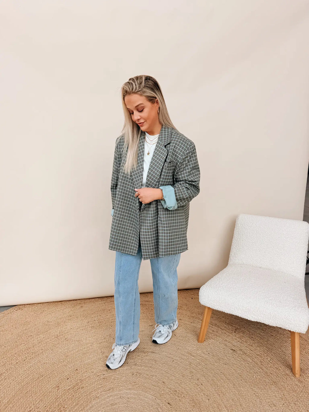 Oversized Blazer Green Plaid