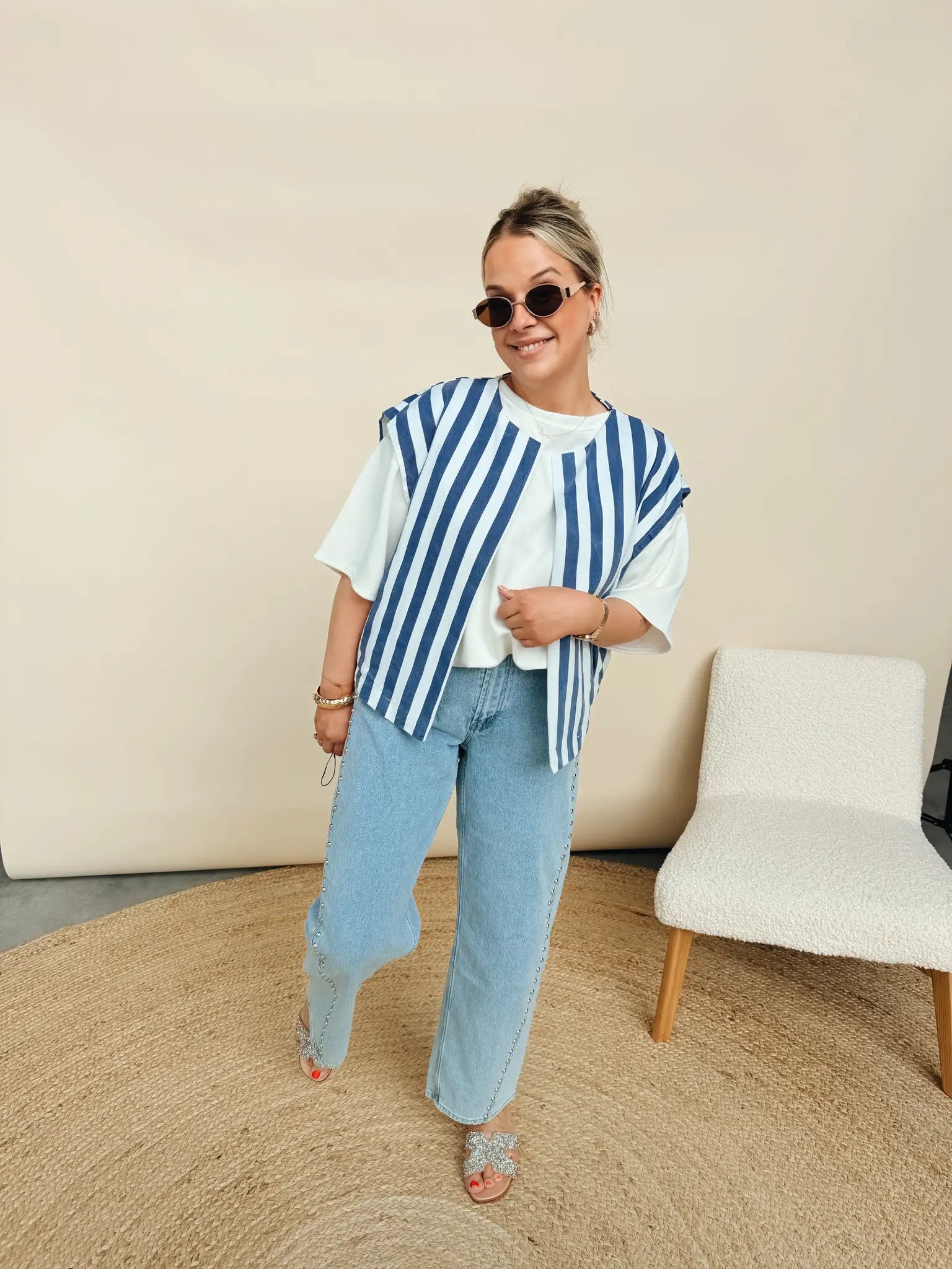 Elza Striped Jacket Marineblauw
