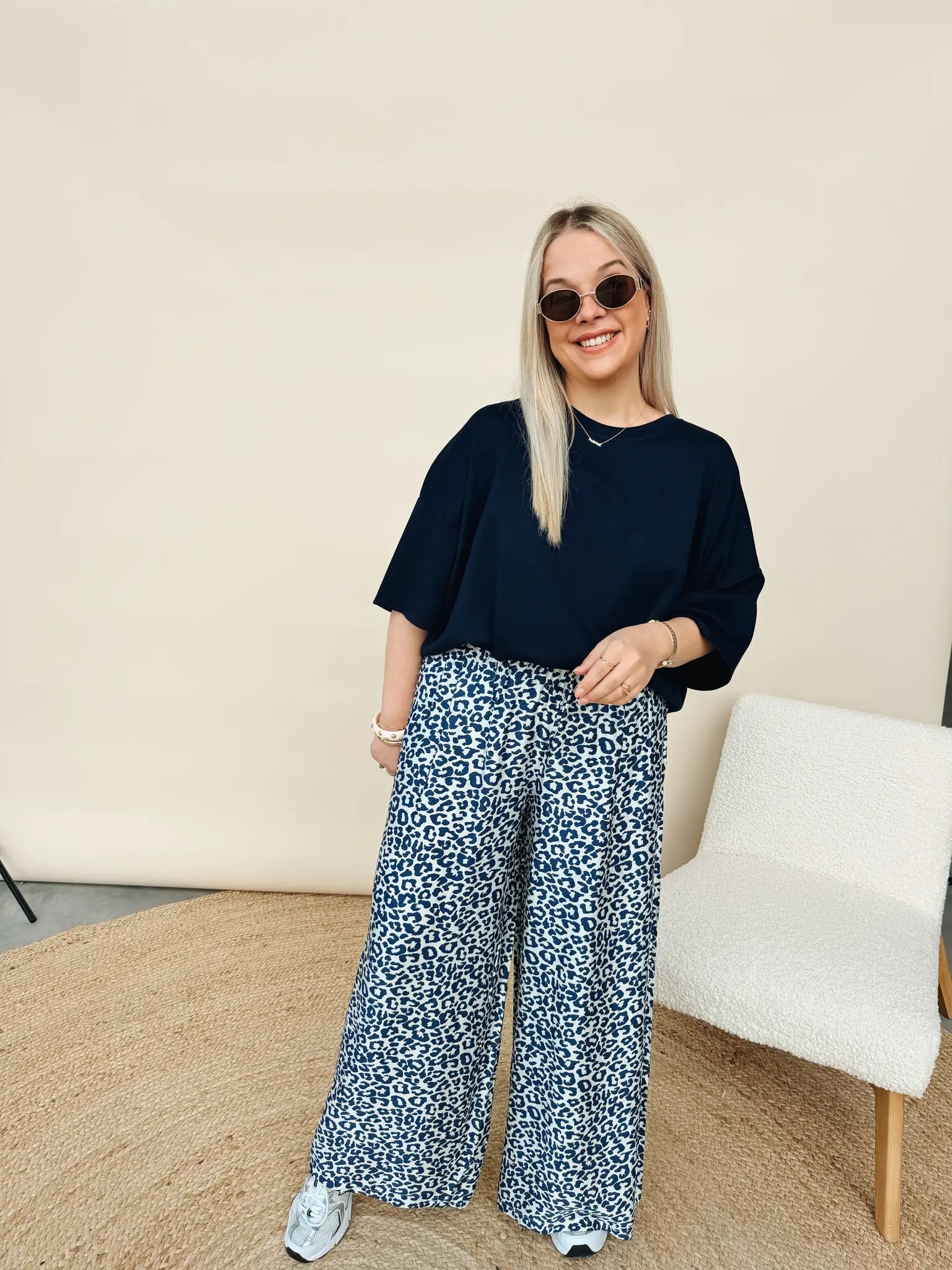 Liora Leopard Pantalon Marineblauw