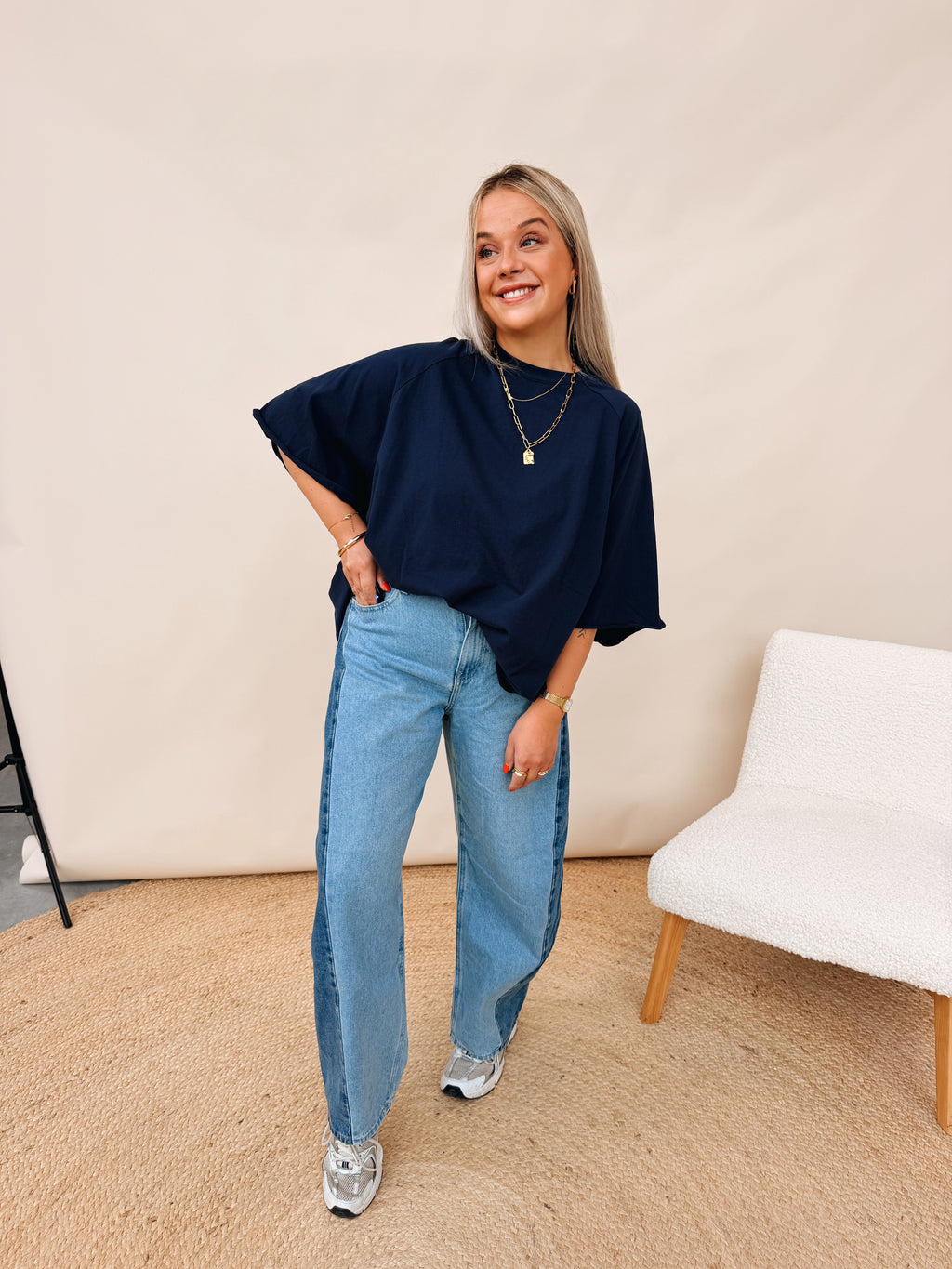 Bea Oversized Shirt Marineblauw