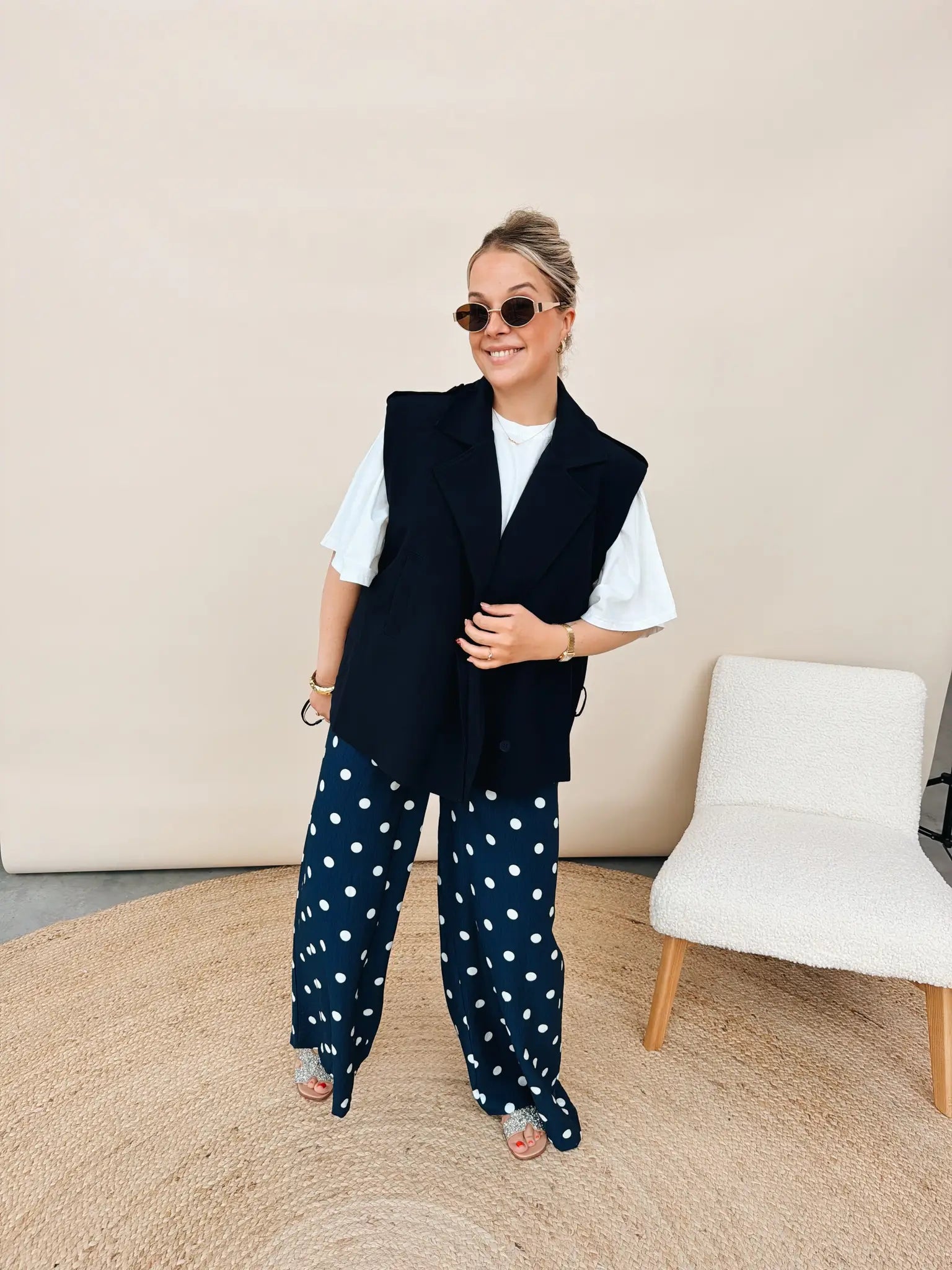 Celeste Dot Pantalon Marineblauw