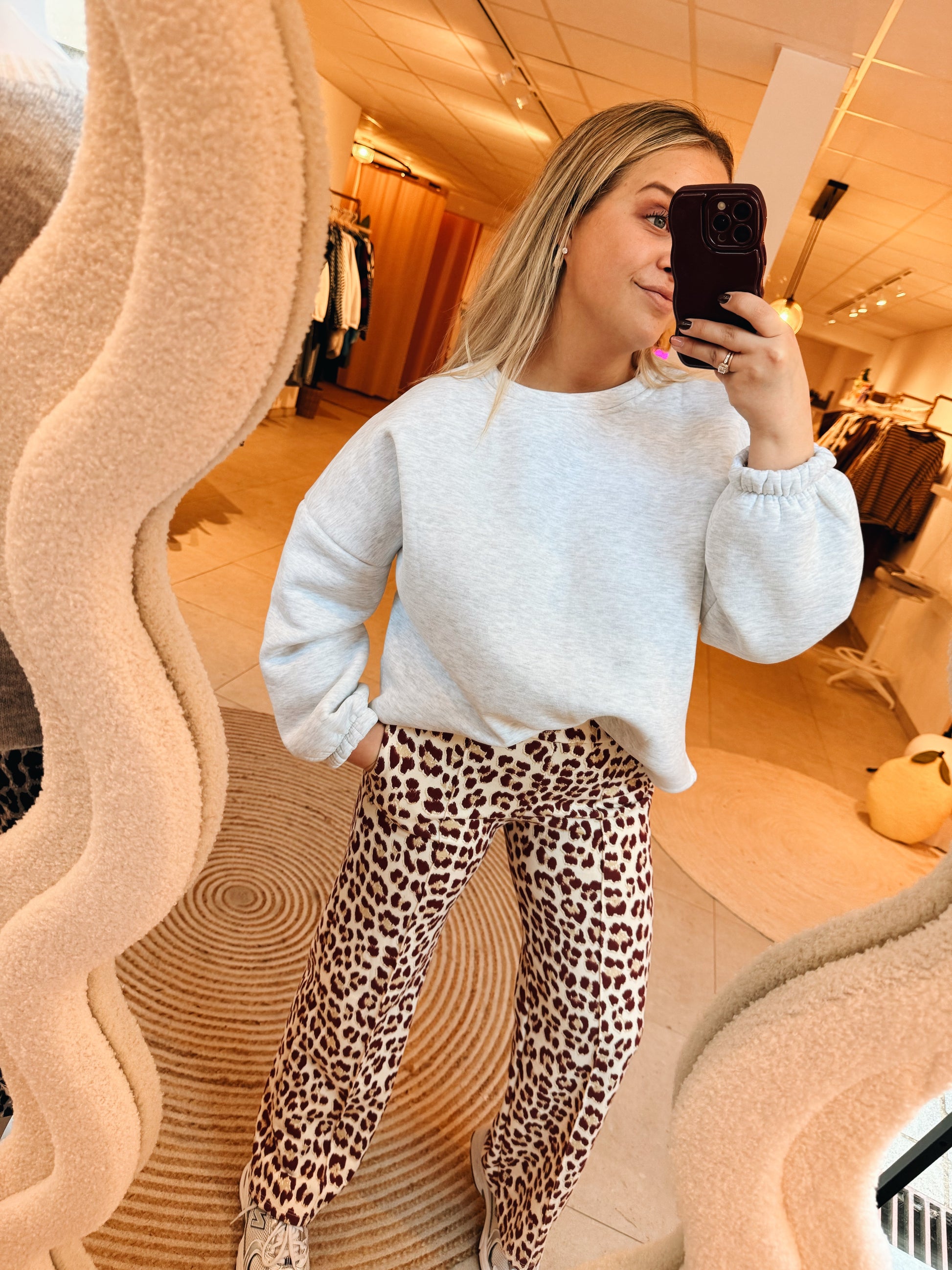 Luca Leopard Pantalon Burgundy