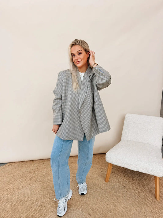 Oversized Blazer Blue Plaid