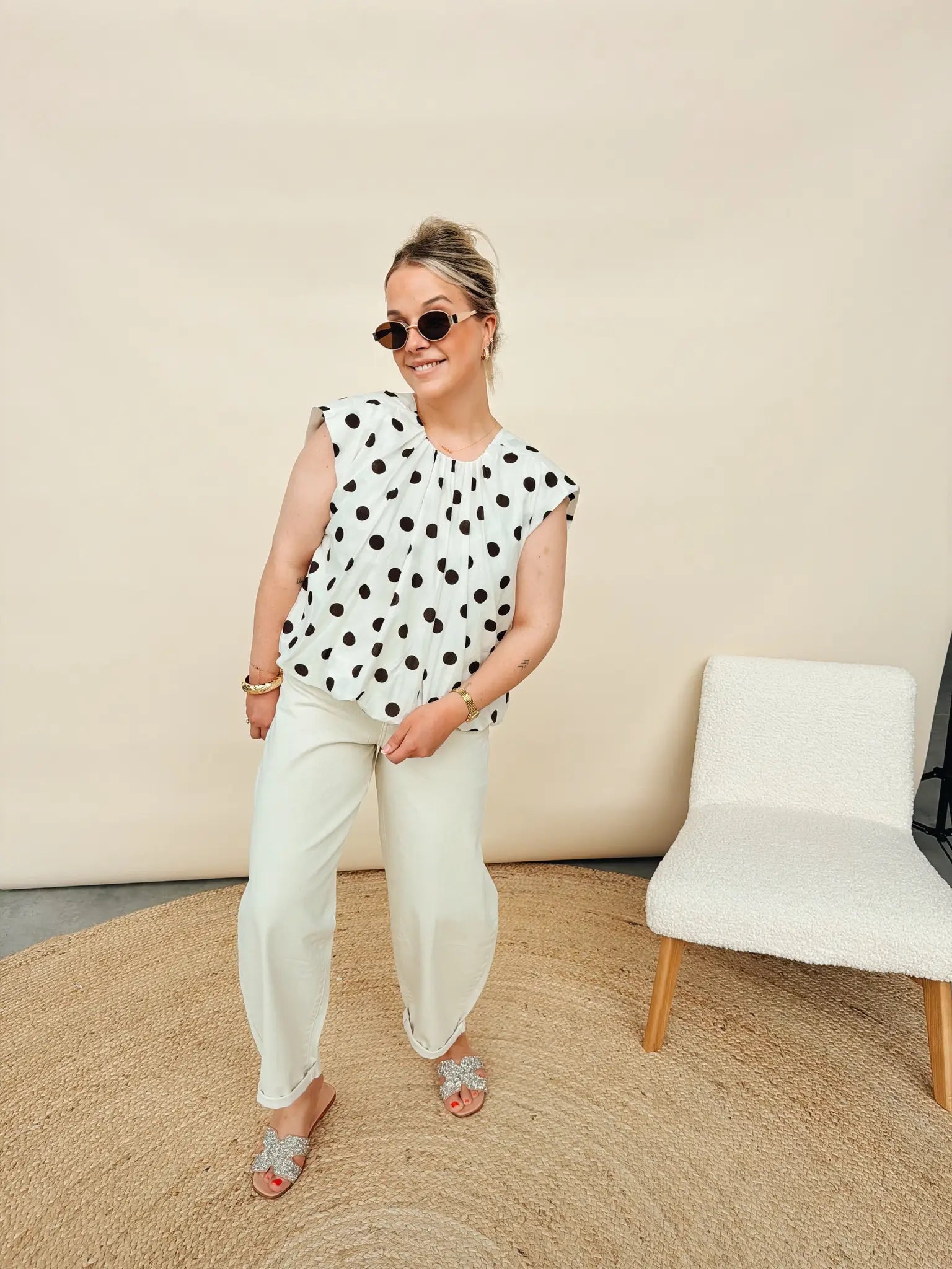 Sille Dot Top Ecru