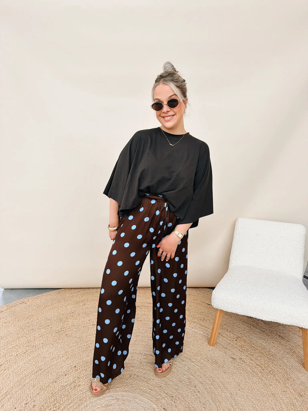 Marilou Dot Pantalon Choco/Babyblauw