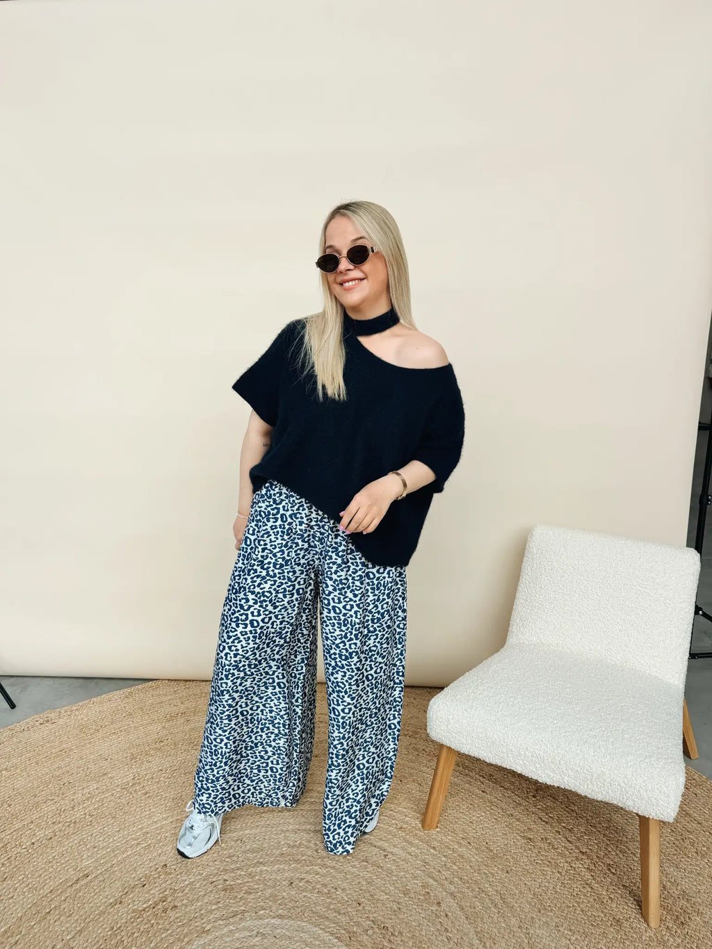 Liora Leopard Pantalon Marineblauw