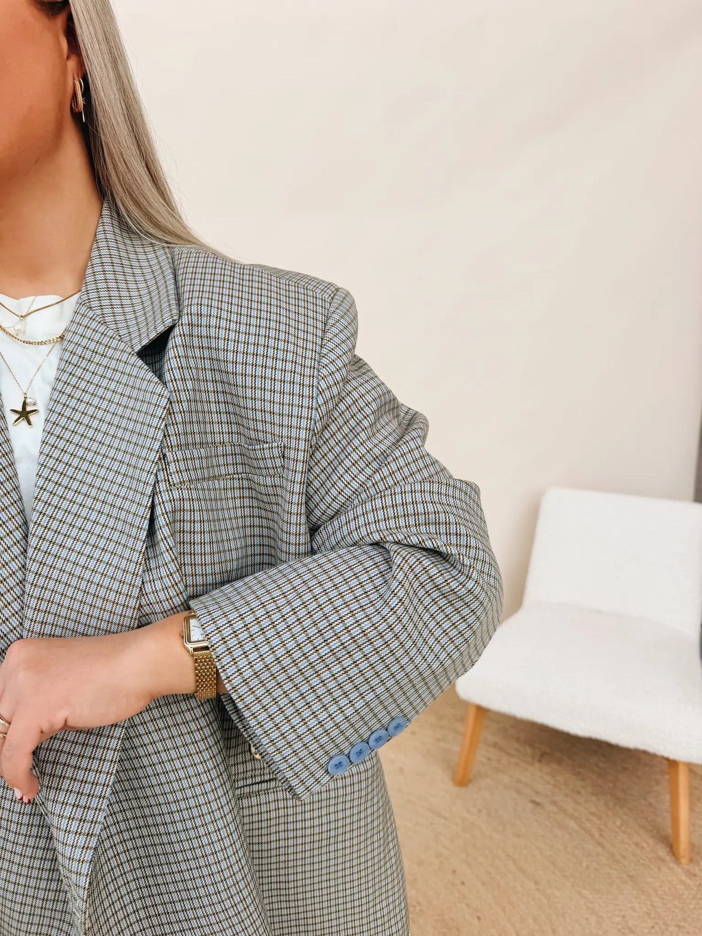 Oversized Blazer Blue Plaid
