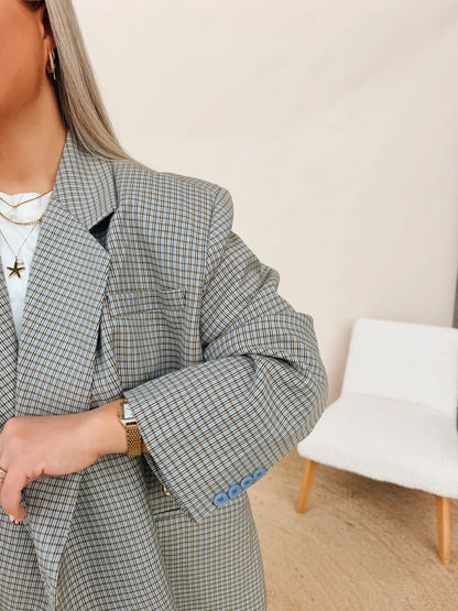 Oversized Blazer Blue Plaid