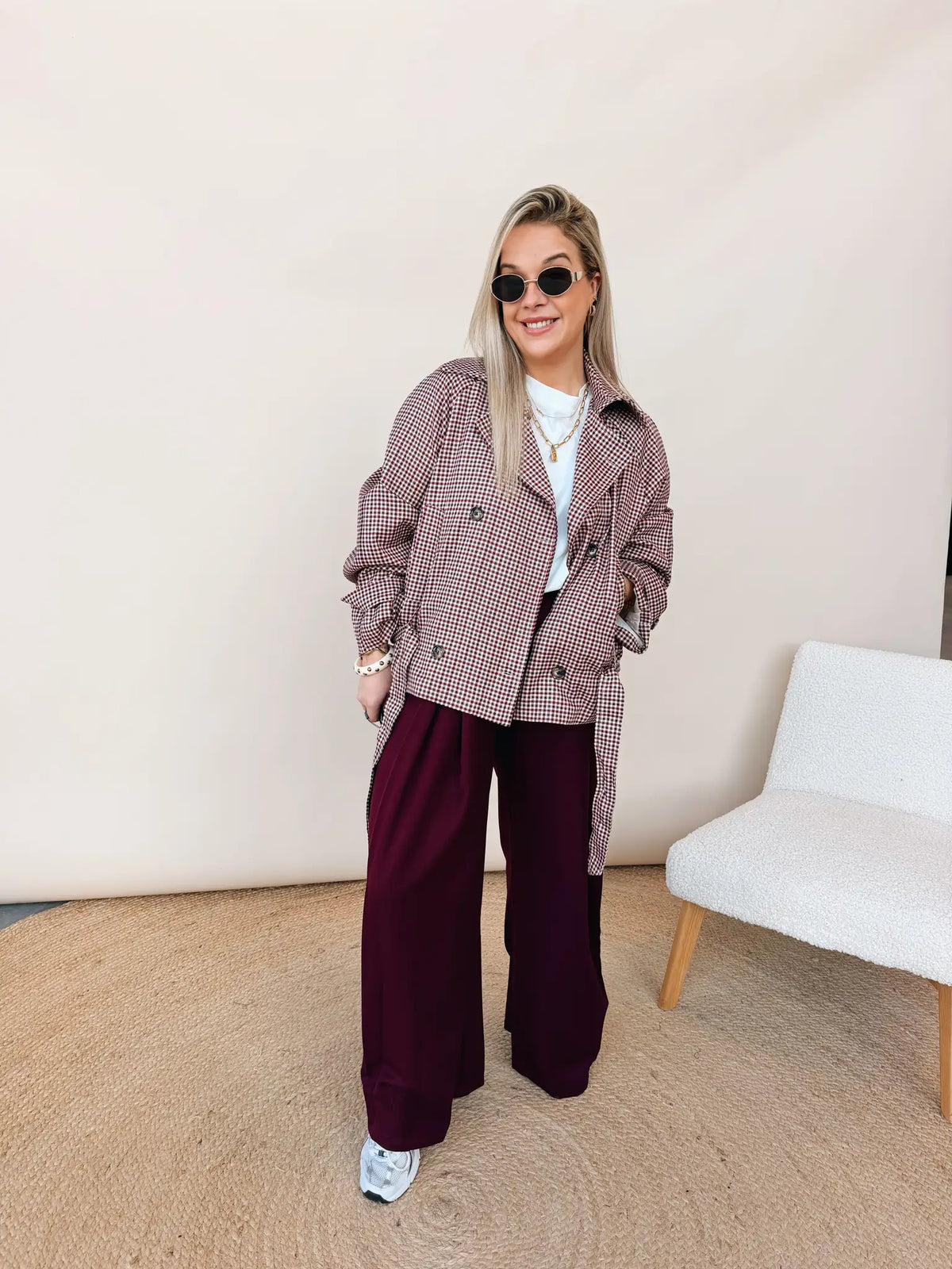 Renée Checkered Jacket Burgundy