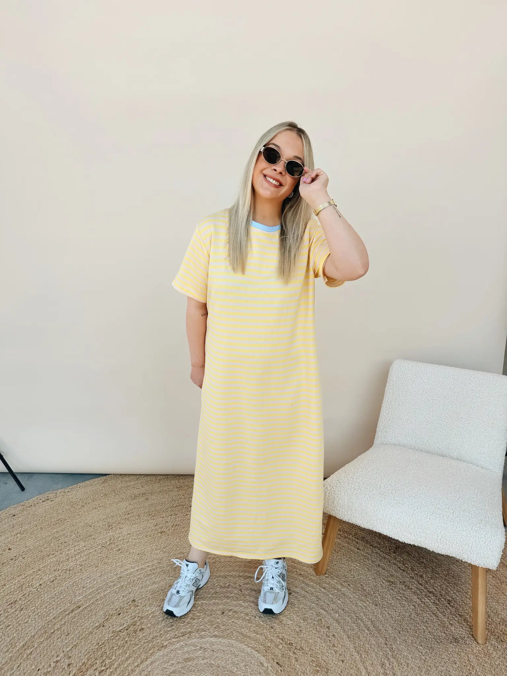 Ines Striped Dress Geel