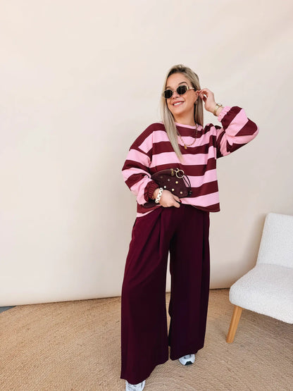Evelyne Striped Sweatshirt Bordeaux/Rose