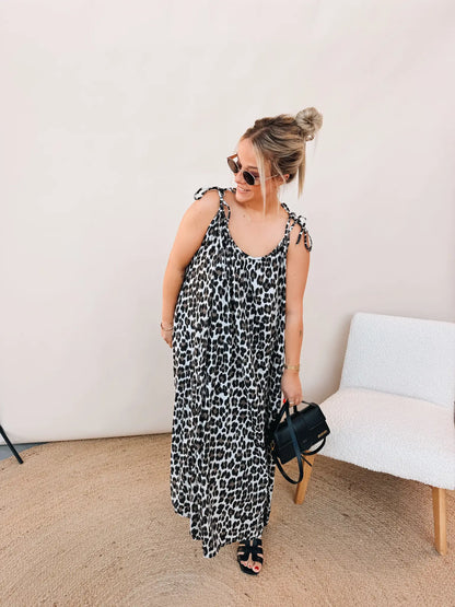 Roos Leopard Jurk Zwart