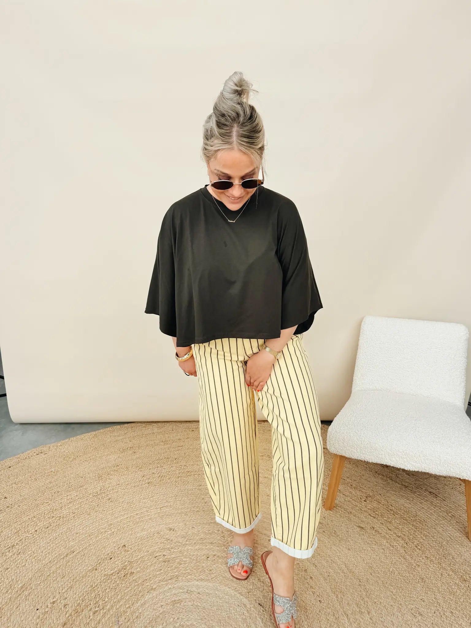 Sidonie Balloon Jeans Striped Geel