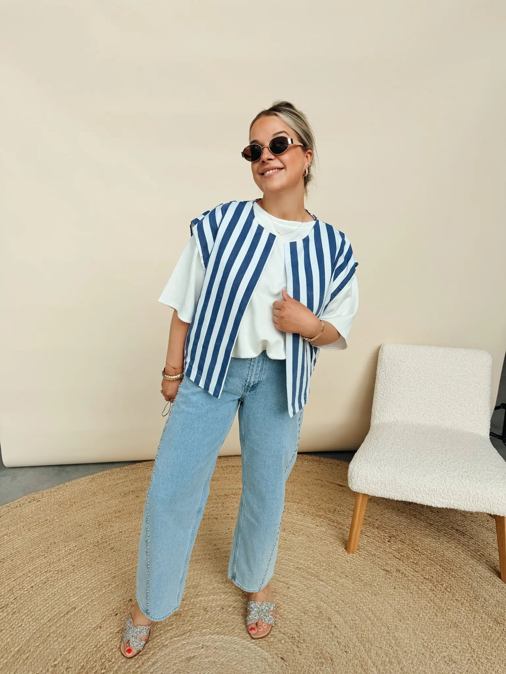 Elza Striped Jacket Marineblauw