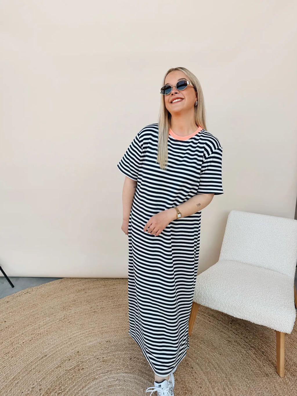 Ines Striped Dress Marineblauw