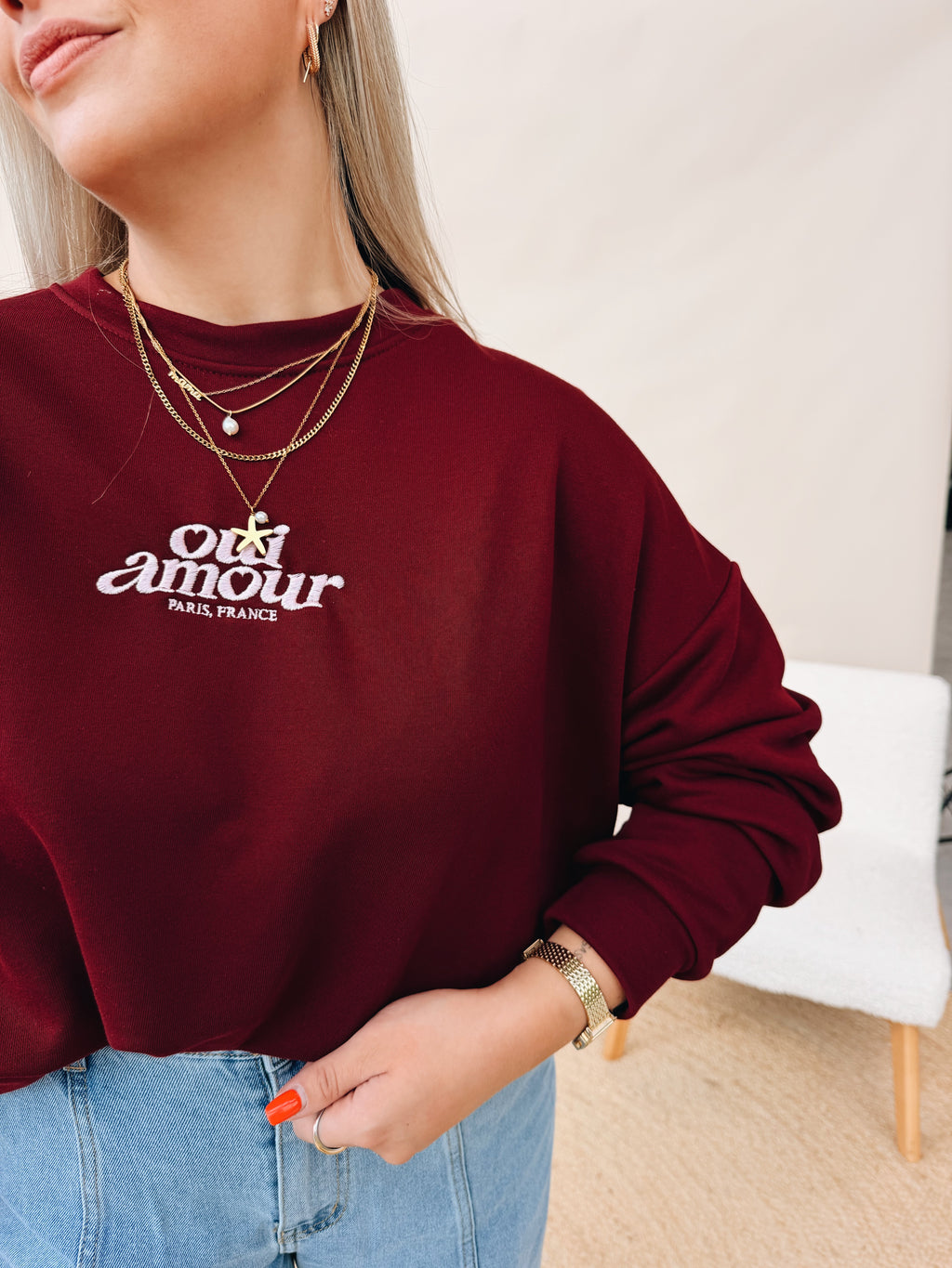 Sweatshirt Oui Amour Bordeaux