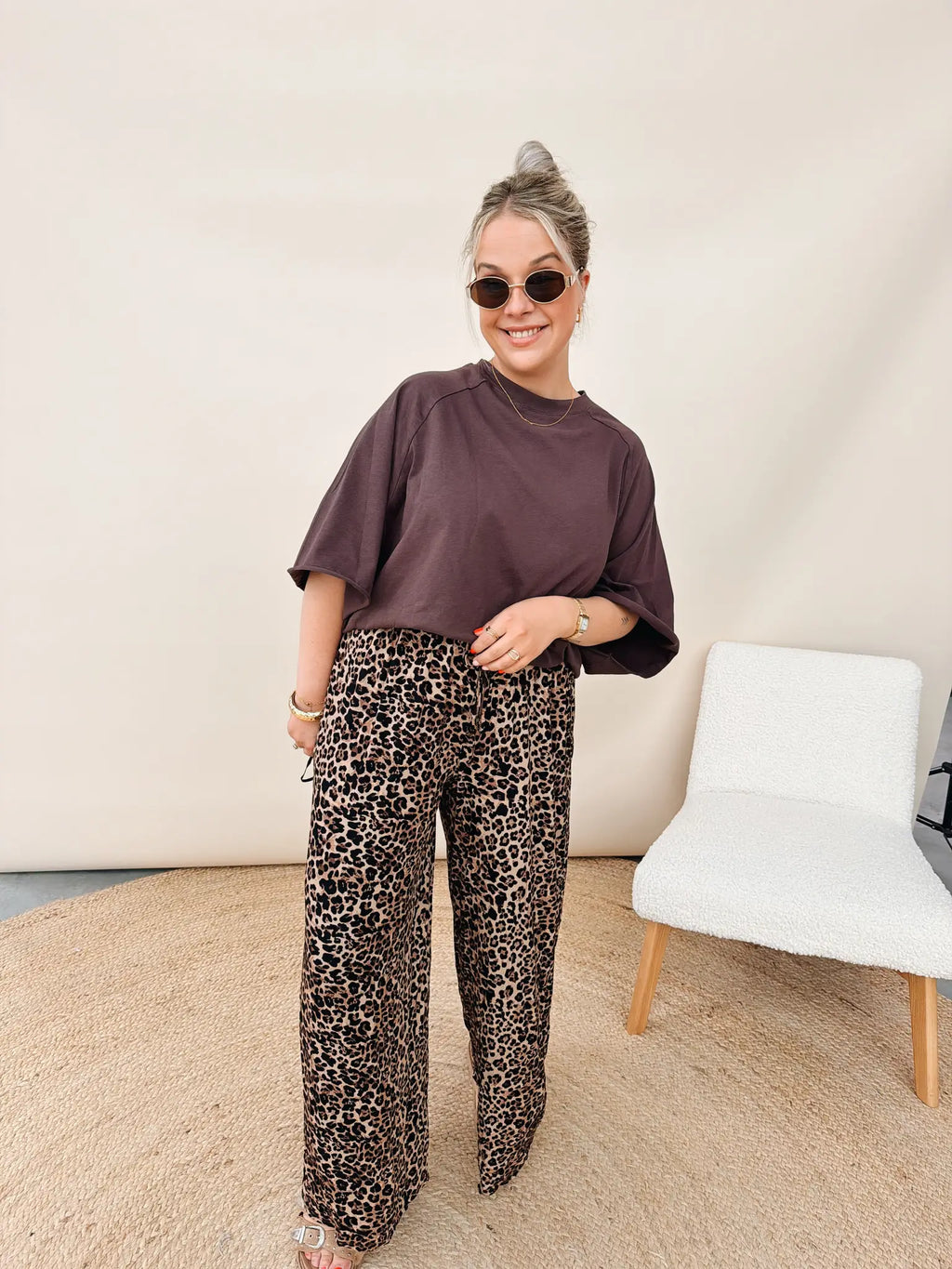 Lizanne Leopard Pantalon Zwart