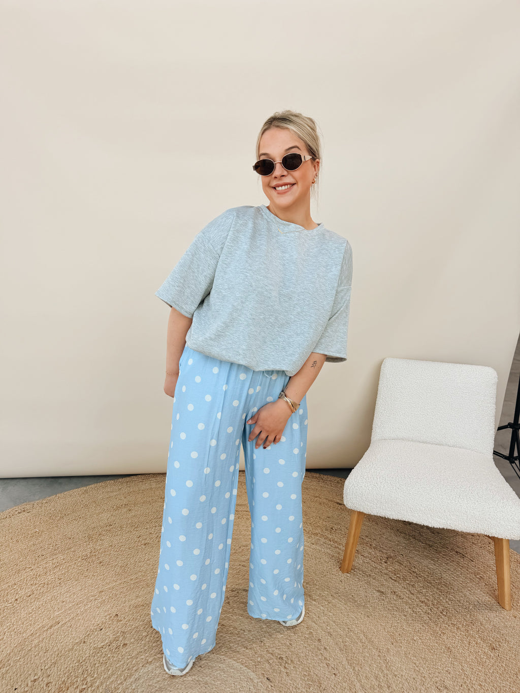 Celeste Dot Pantalon Babyblauw