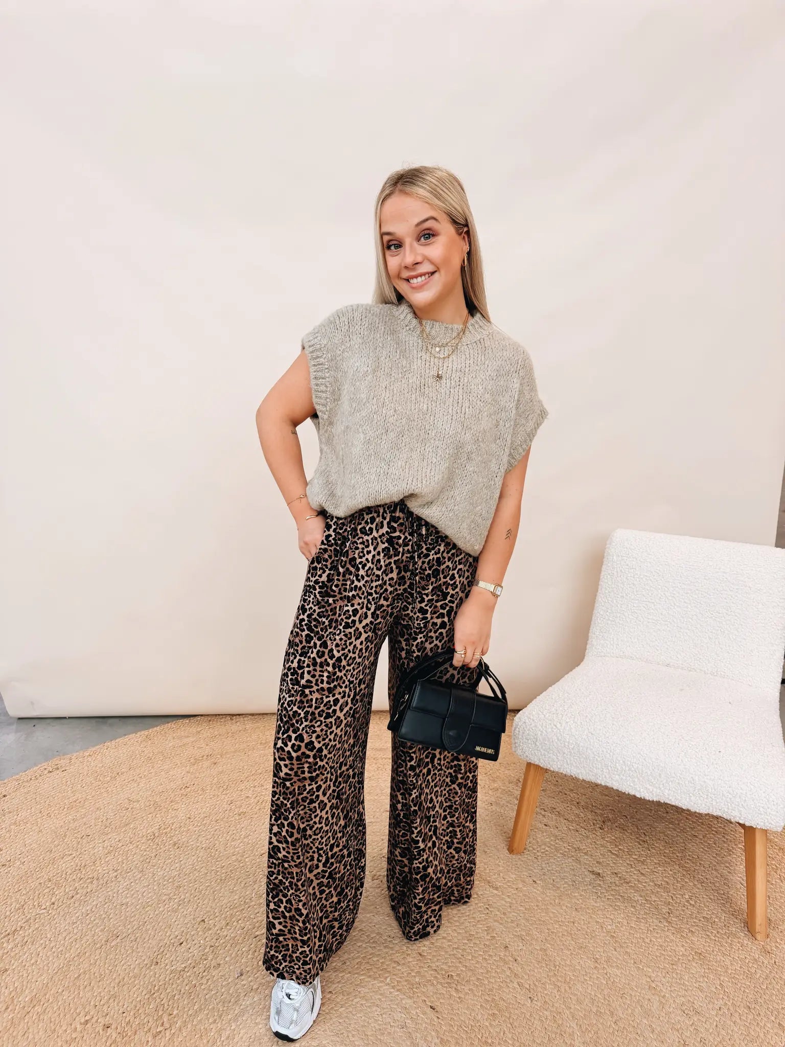 Lizanne Leopard Pantalon Zwart
