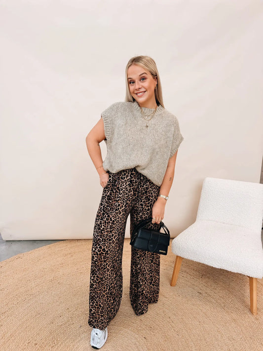 Lizanne Leopard Pantalon Zwart