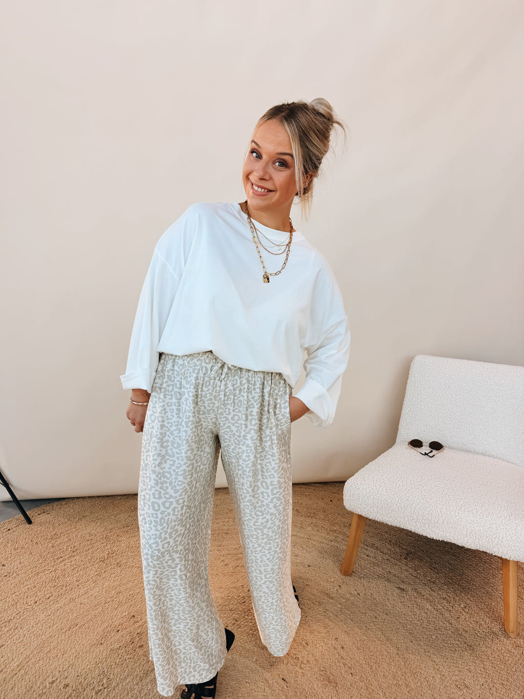 Florence Leopard Pantalon Grijs