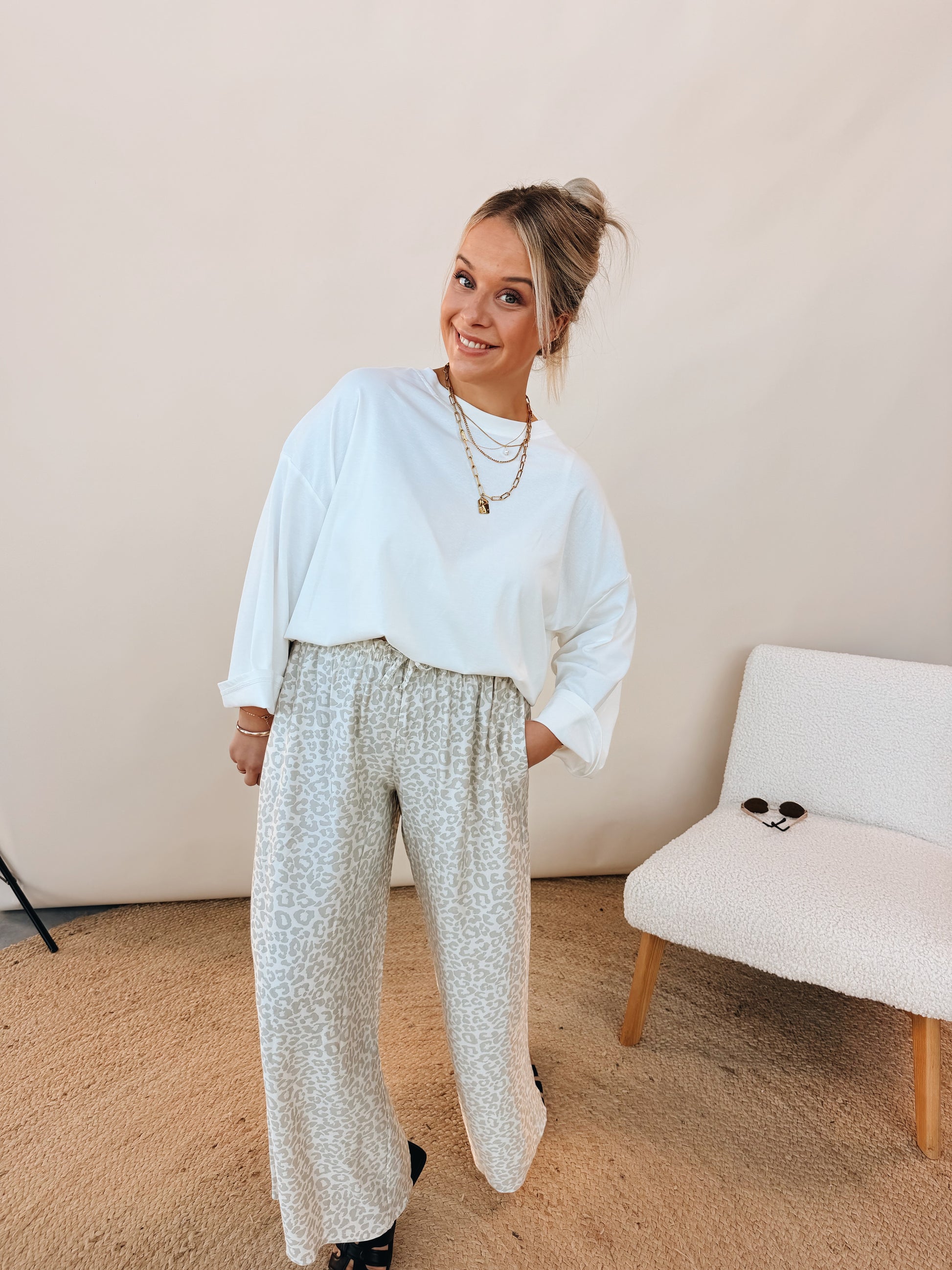 Florence Leopard Pantalon Grijs