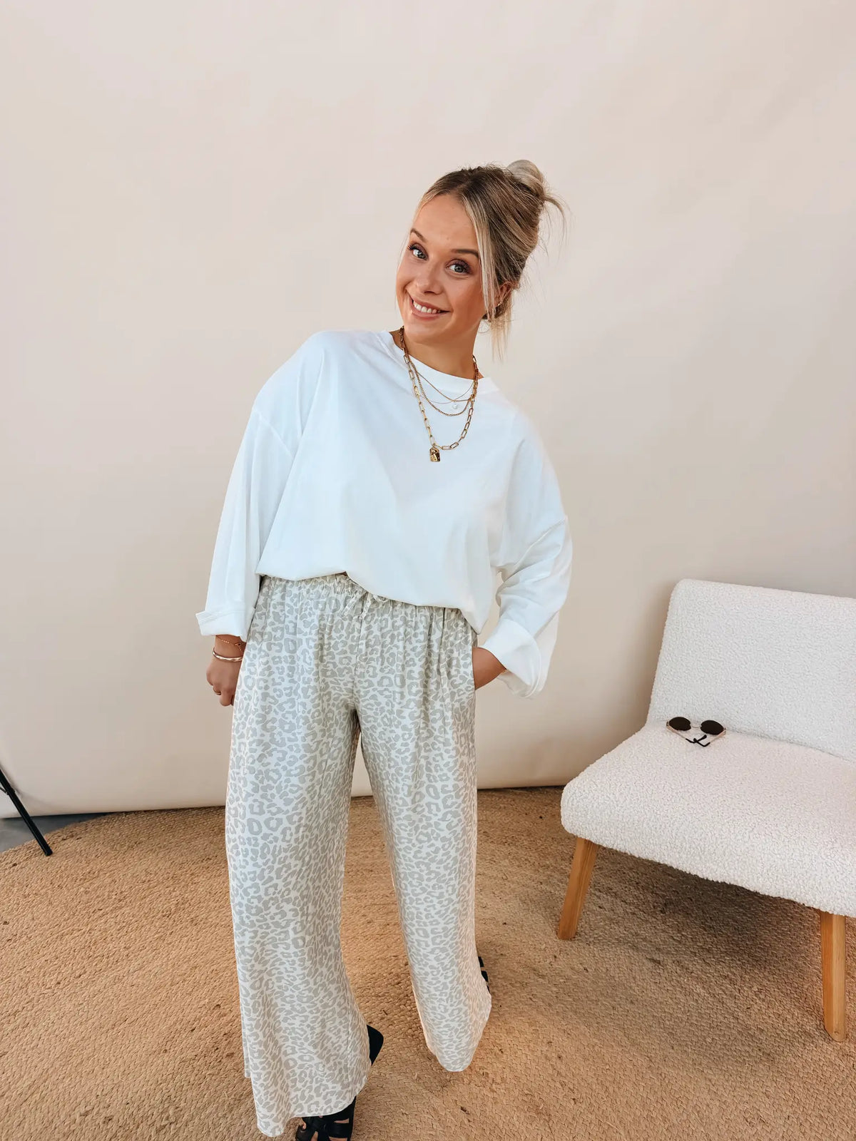Florence Leopard Pantalon Grijs