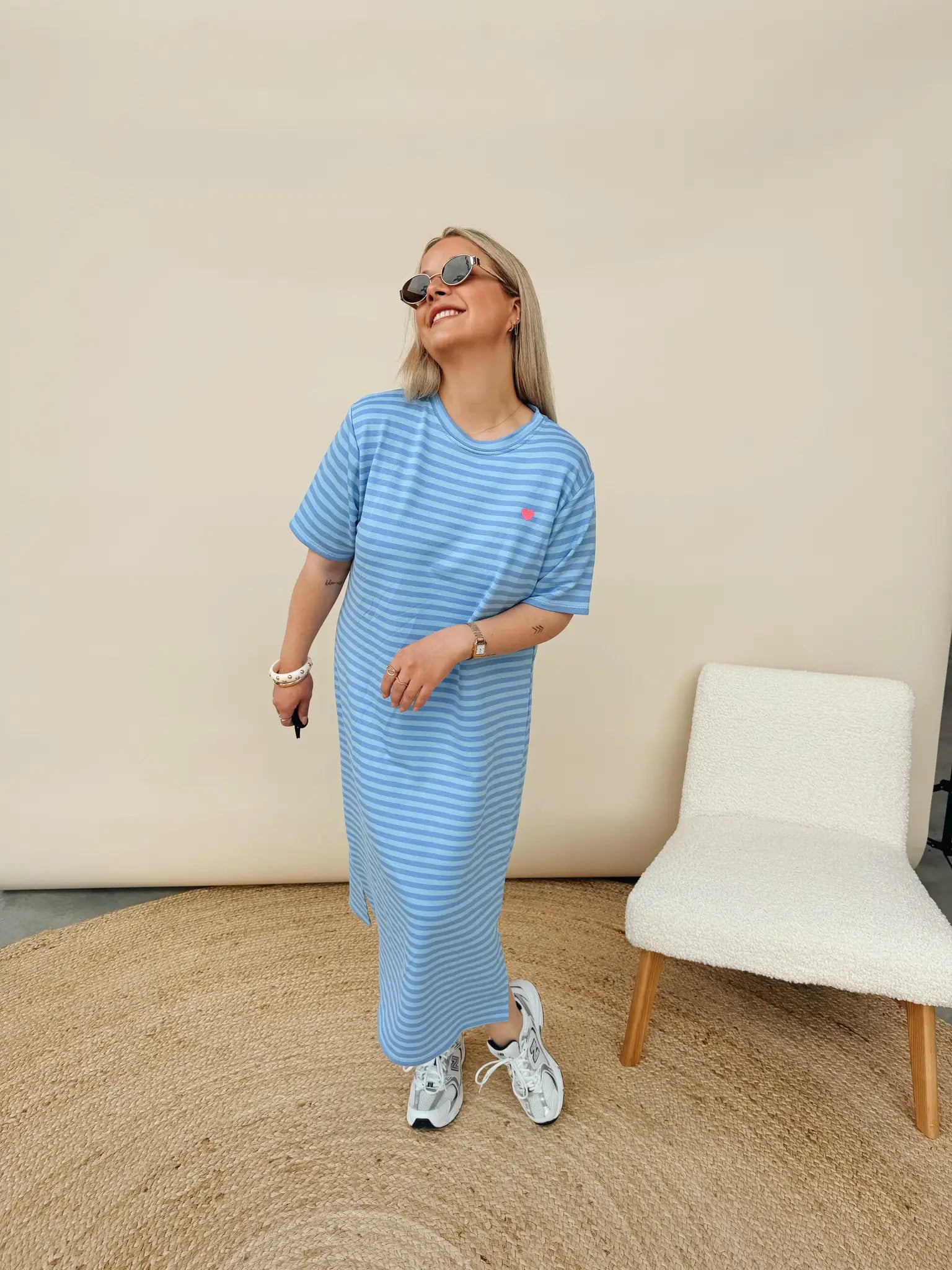 Juliette Striped Jurk Babyblauw