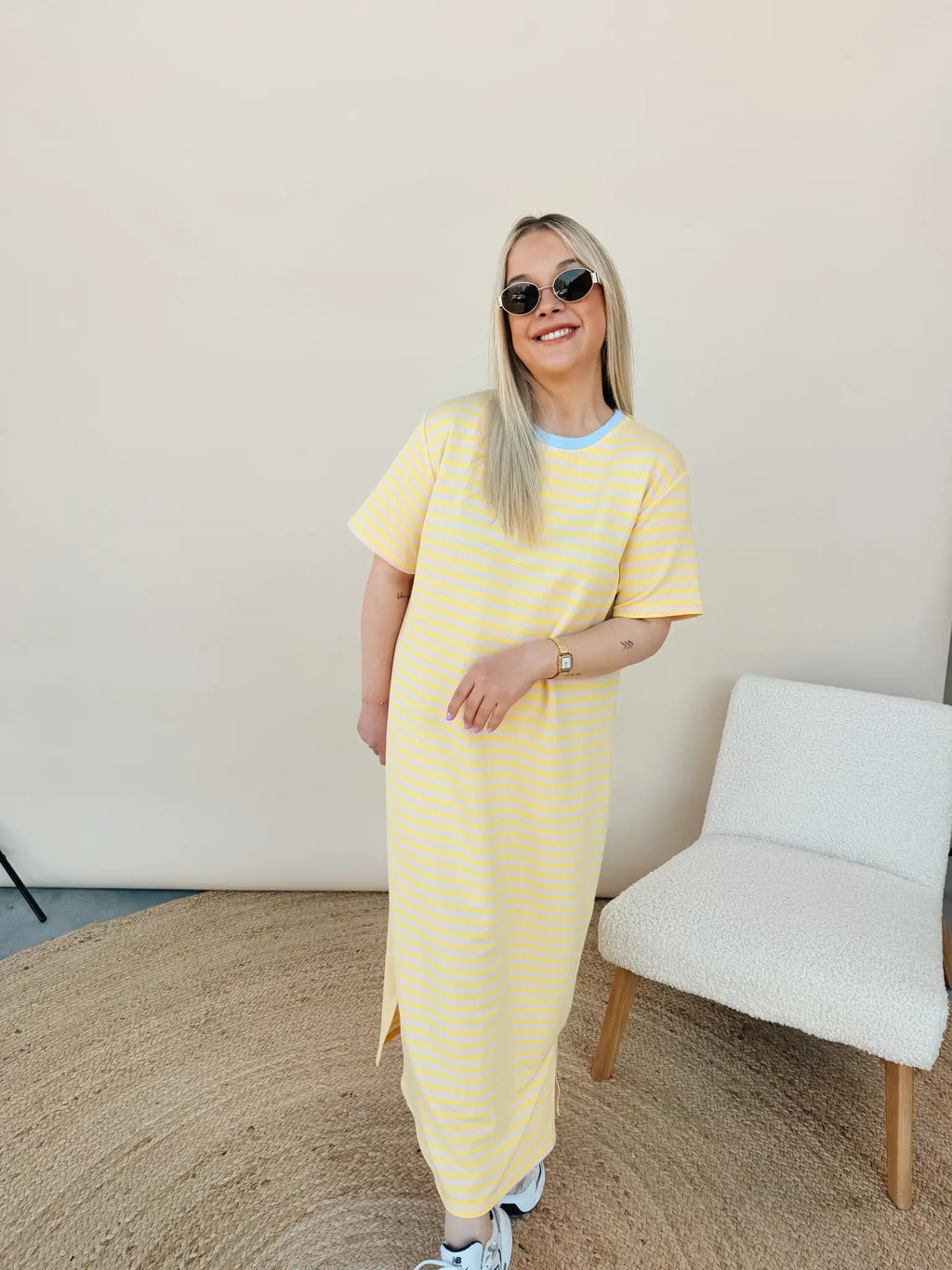 Ines Striped Dress Geel
