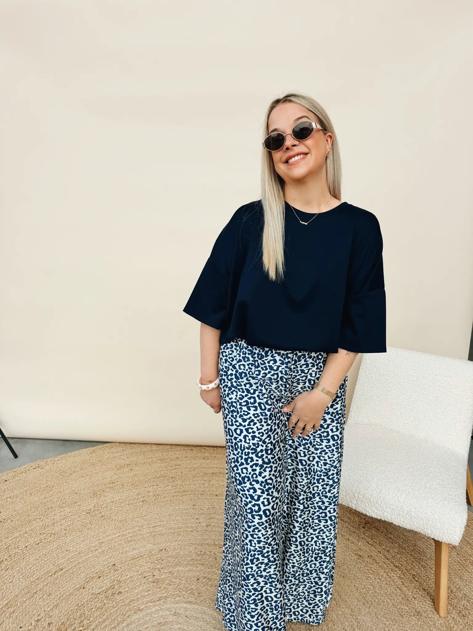 Liora Leopard Pantalon Marineblauw