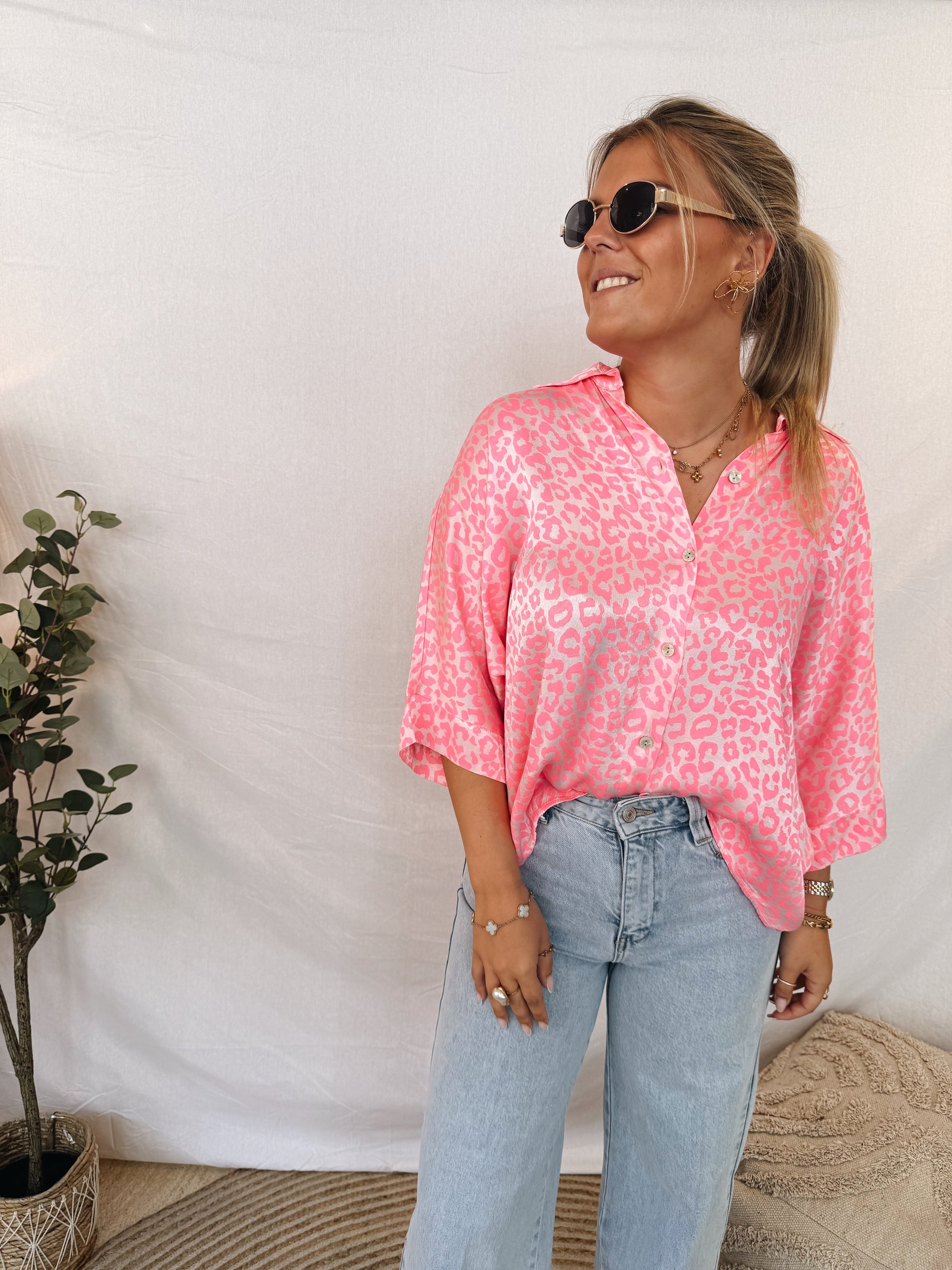 Leontine Blouse Leopard Fuchsia Fluo