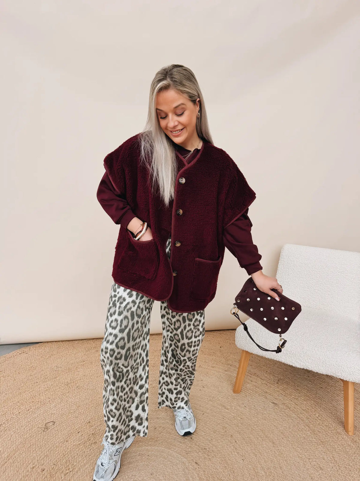 Demi Teddy Gilet Burgundy
