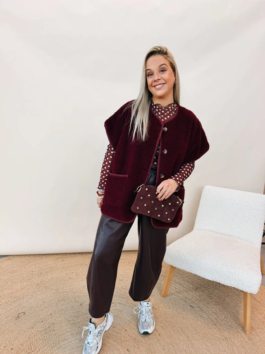 Demi Teddy Gilet Burgundy