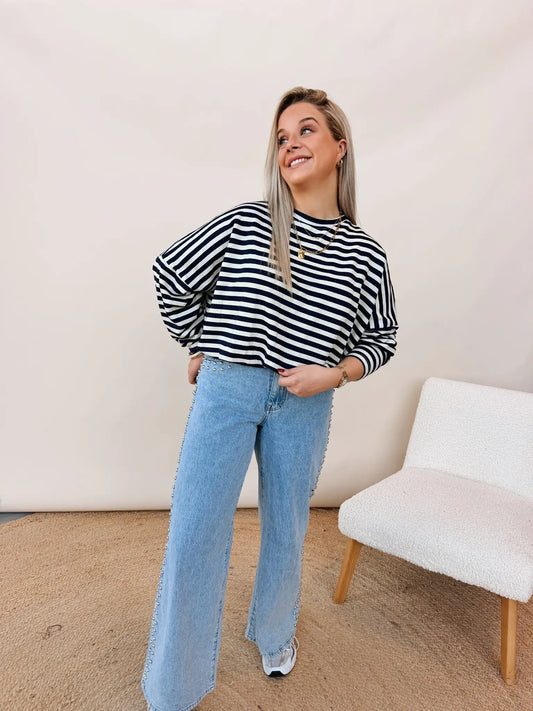 Jorina Striped Sweatshirt Navy