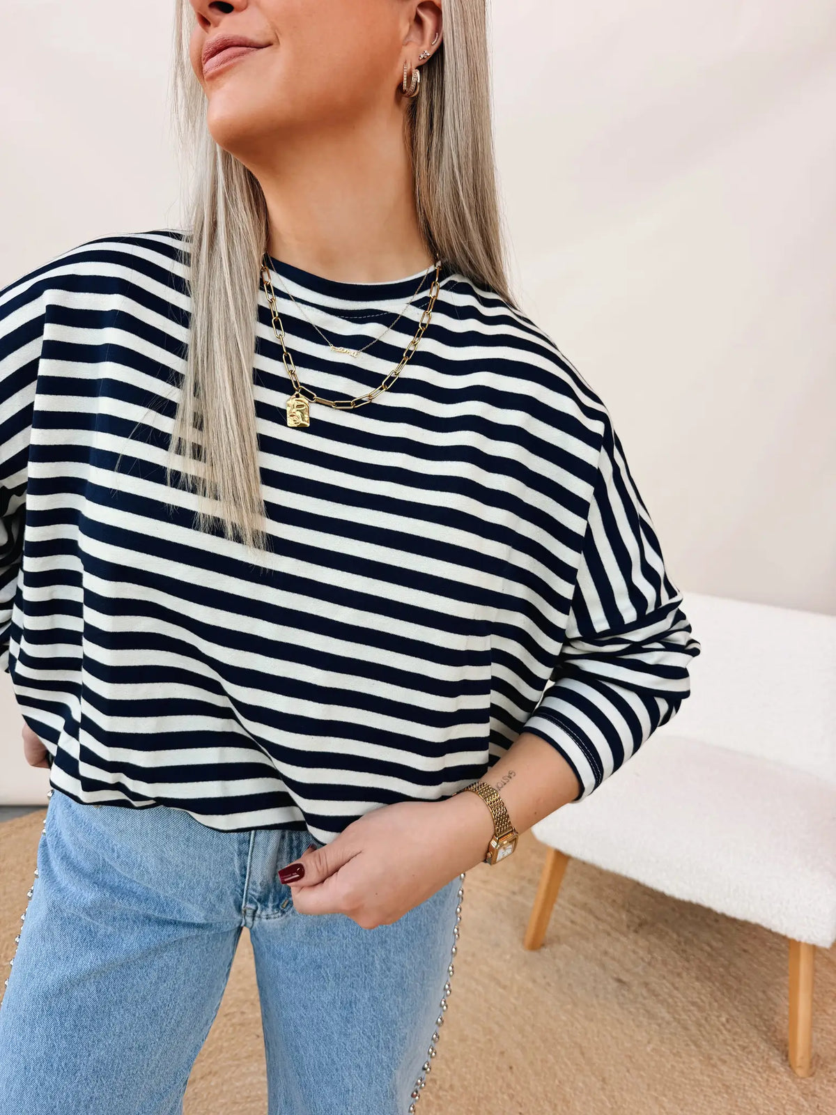 Jorina Striped Sweatshirt Navy