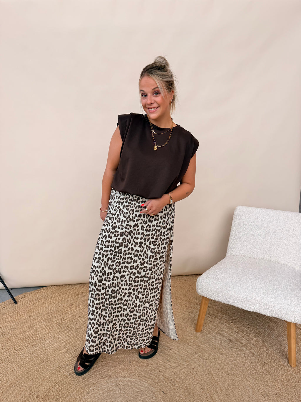 Floor Leopard Rok Taupe