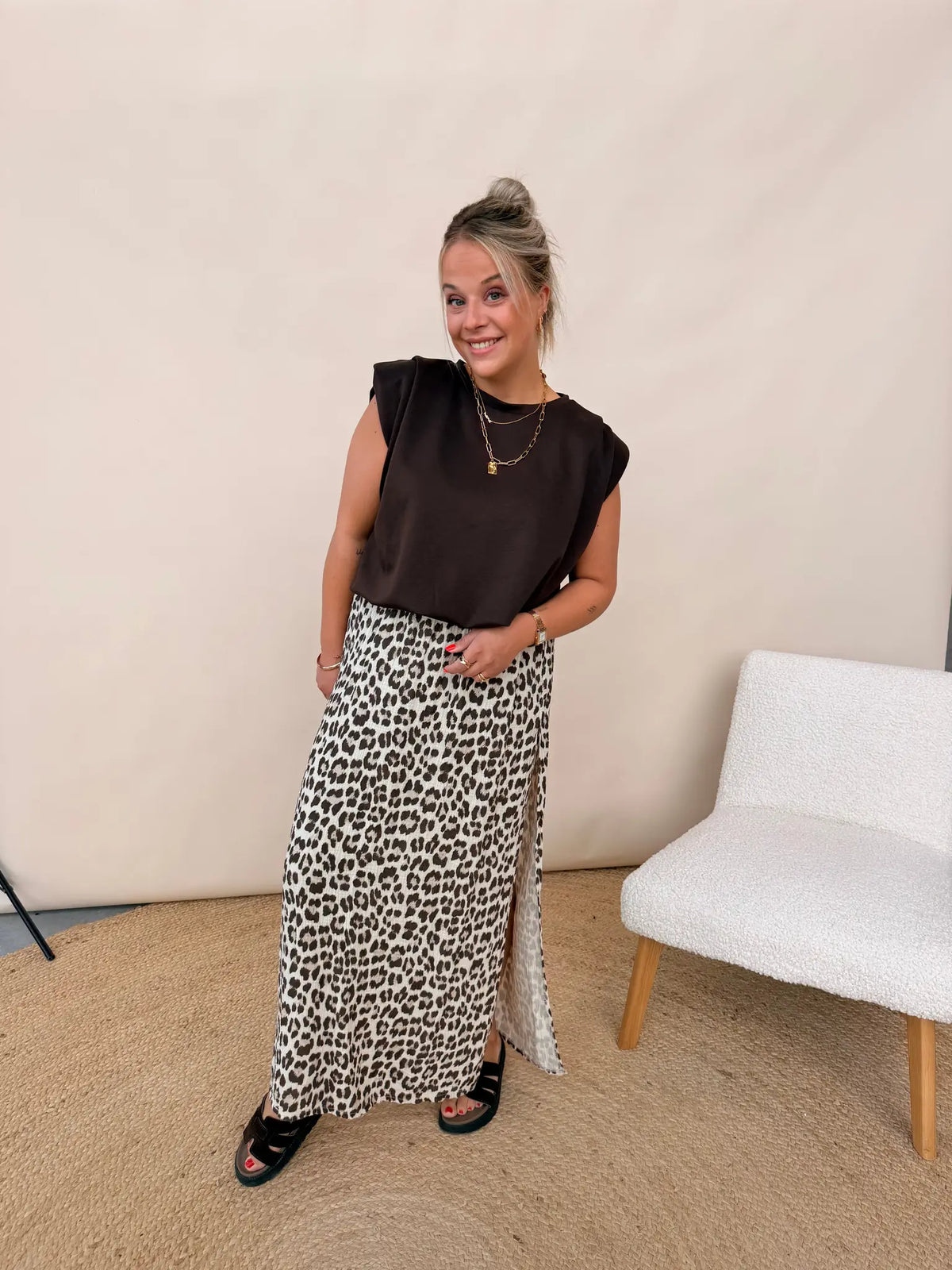 Floor Leopard Rok Taupe