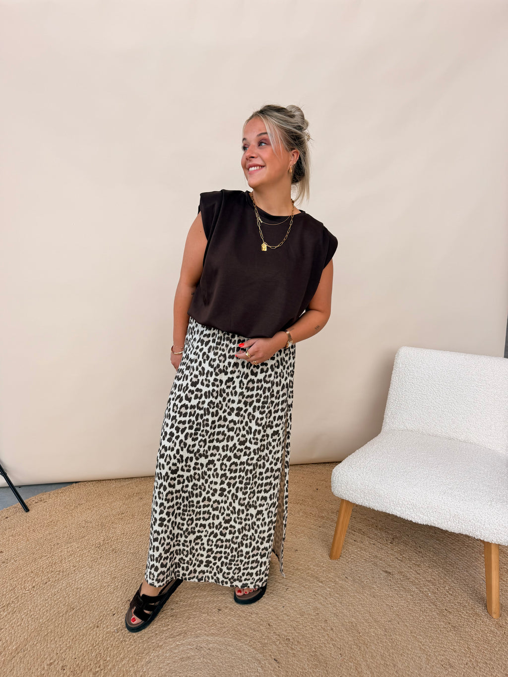 Floor Leopard Rok Taupe