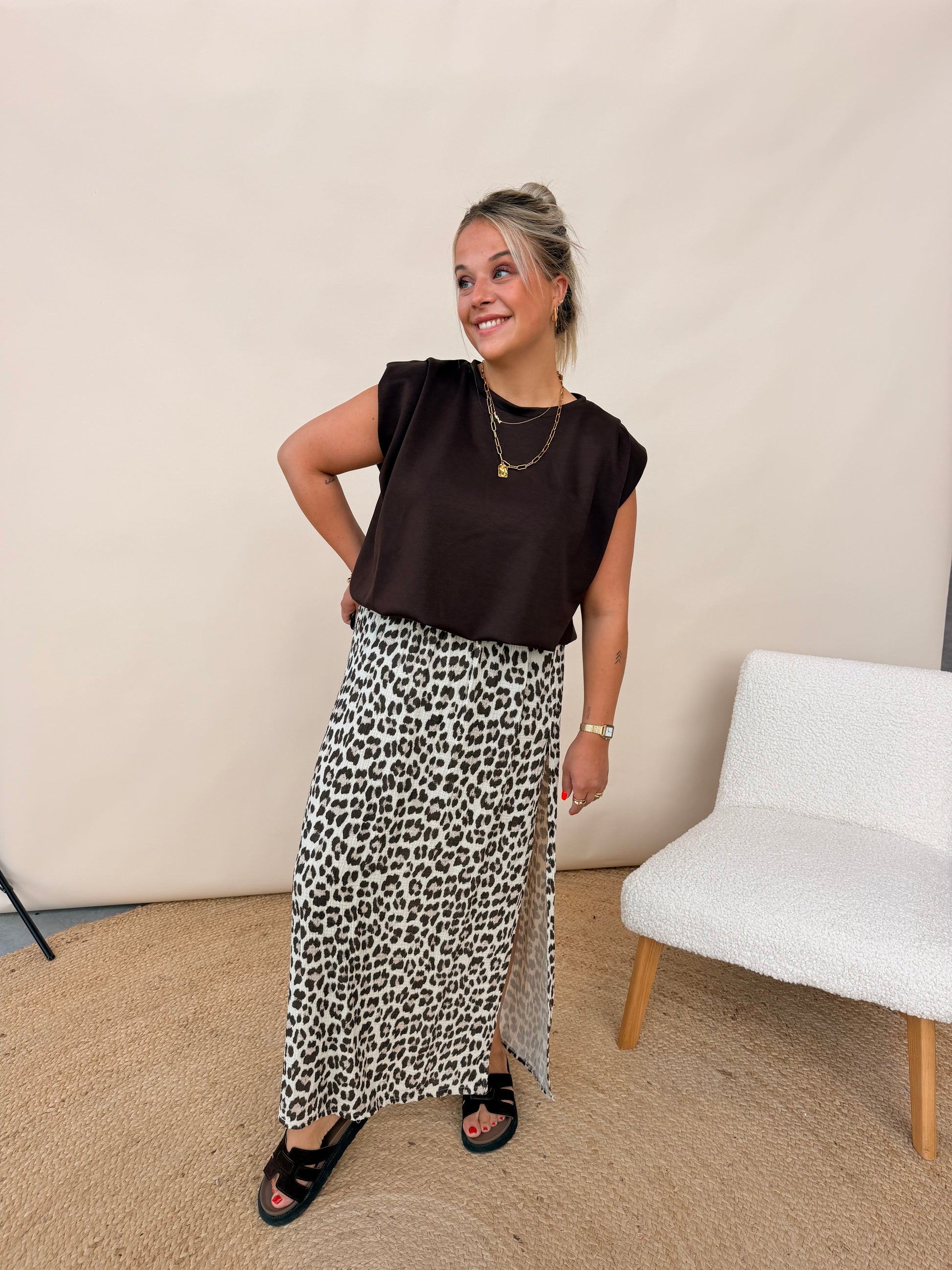 Floor Leopard Rok Taupe