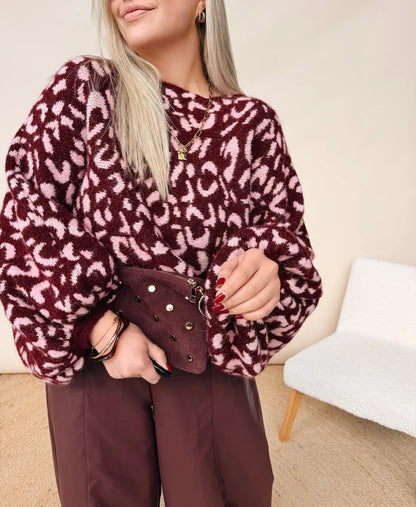 Margot Leopard Knit Bordeaux