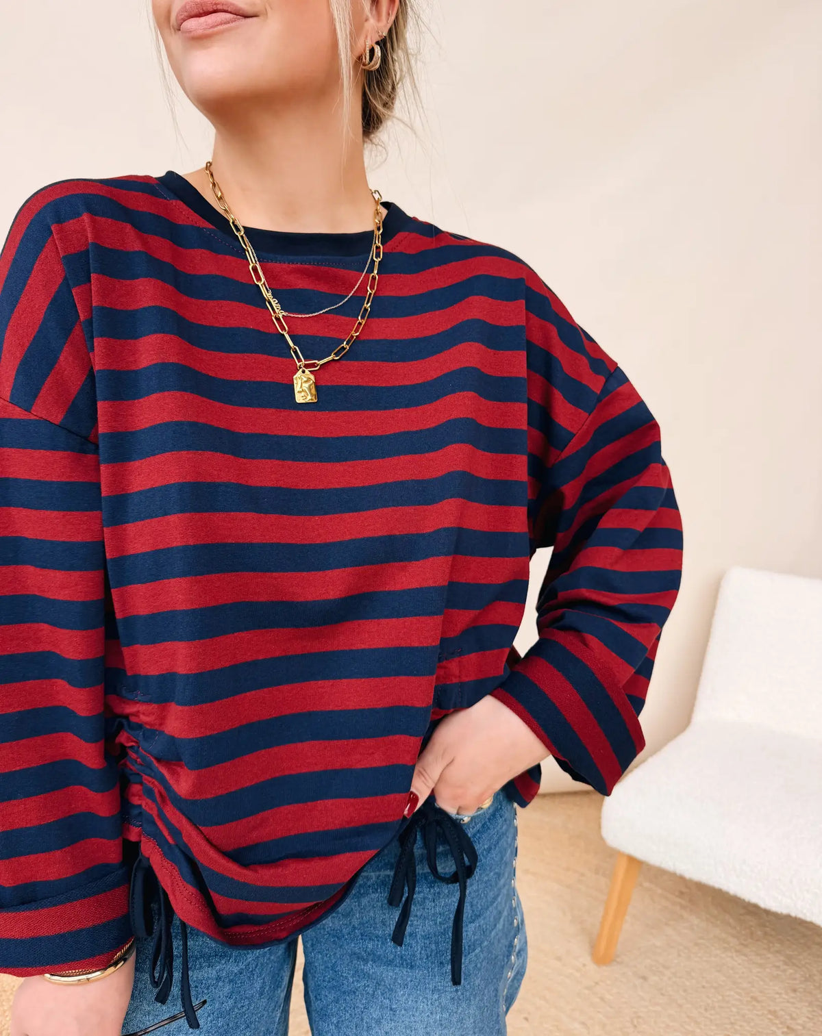 Juliette Striped Top Bordeaux/Navy