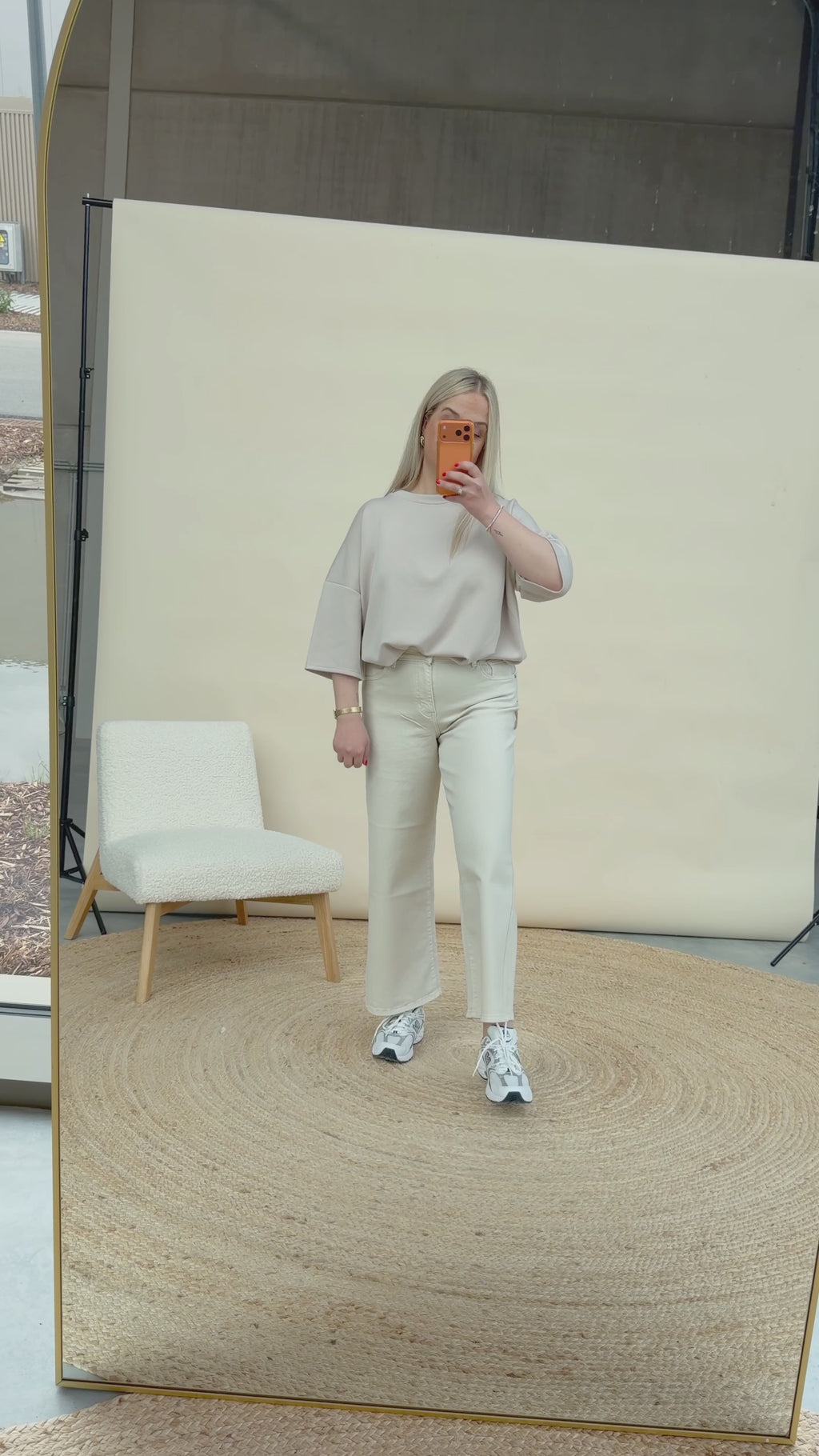 Lara Wide Leg Cropped Jeans Beige